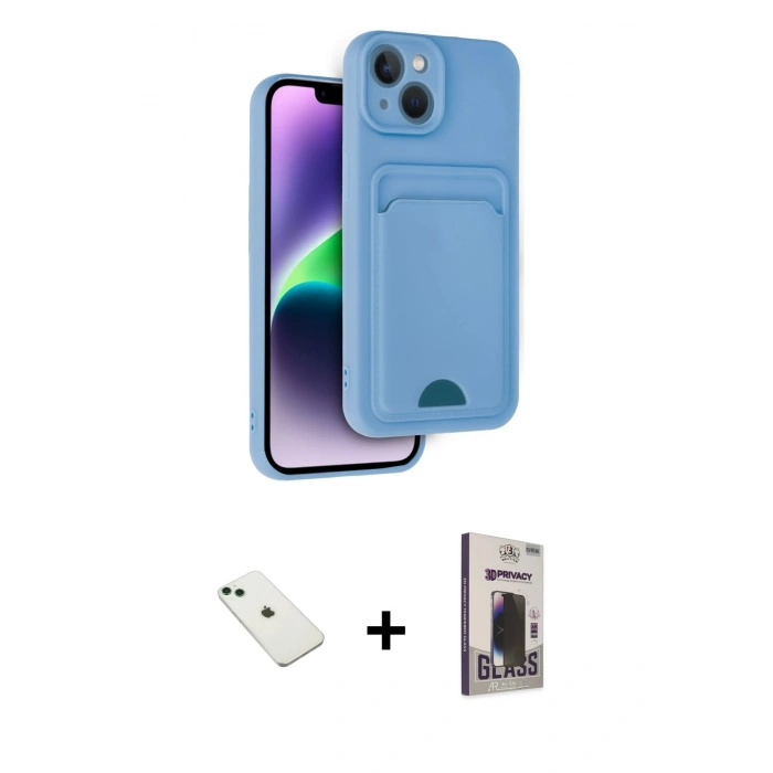 MARSİLYAN™- iPhone 14 Kılıf Vadi Çizgi Prime - Siyah Bilvis Hayalet Cam Ekran Koruyucu + Diamond Kamera Lens - YL