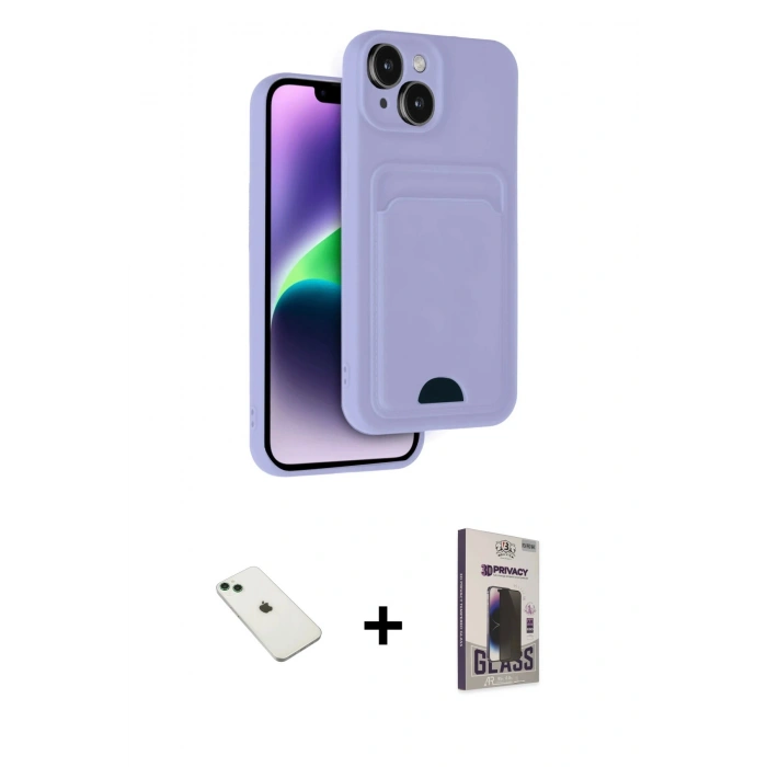 MARSİLYAN™- iPhone 14 Kılıf Vadi Çizgi Prime - Siyah Bilvis Hayalet Cam Ekran Koruyucu + Diamond Kamera Lens - YL