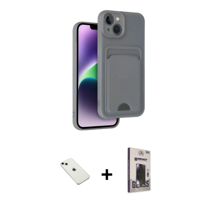 MARSİLYAN™- iPhone 14 Kılıf Vadi Çizgi Prime - Siyah Bilvis Hayalet Cam Ekran Koruyucu + Diamond Kamera Lens - YL
