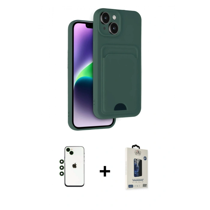 MARSİLYAN™- iPhone 14 Kılıf Vadi Çizgi Prime - Siyah Bilvis Hayalet Cam Ekran Koruyucu + Shine Kamera Lens - YL