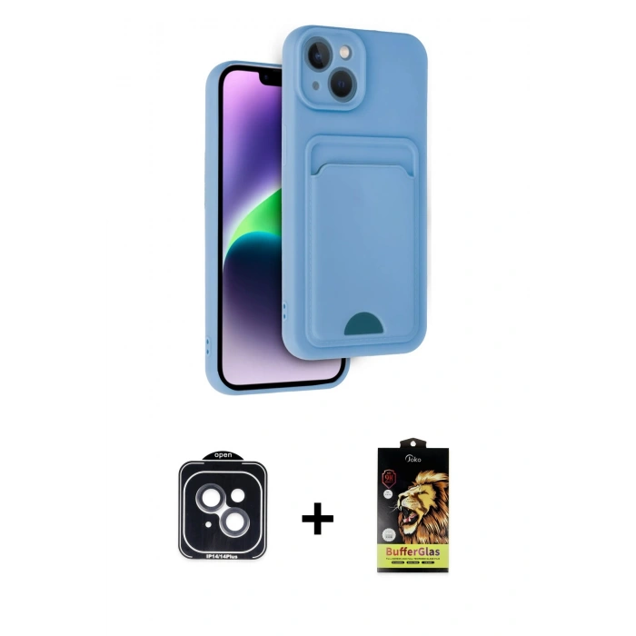 MARSİLYAN™- iPhone 14 Kılıf Vadi Çizgi Prime - Siyah Buffer Cam Ekran Koruyucu + PVD Metal Kamera Lens - SH