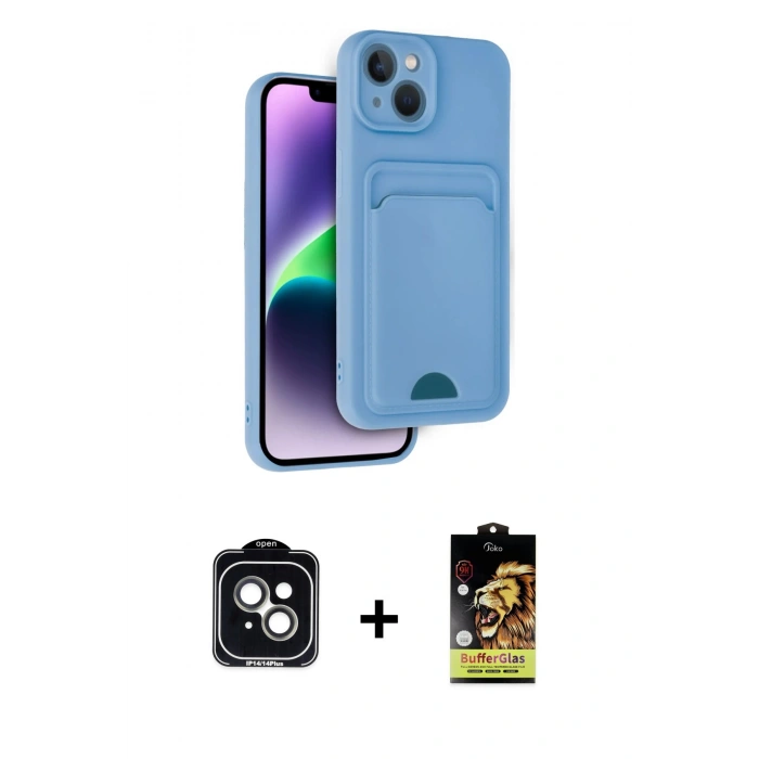 MARSİLYAN™- iPhone 14 Kılıf Vadi Çizgi Prime - Siyah Buffer Cam Ekran Koruyucu + PVD Metal Kamera Lens - YL