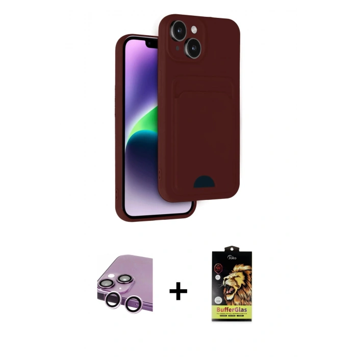MARSİLYAN™- iPhone 14 Kılıf Vadi Çizgi Prime - Siyah Buffer Cam Ekran Koruyucu + Raze Metal Kamera Lens - MR