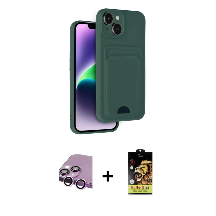 MARSİLYAN™- iPhone 14 Kılıf Vadi Çizgi Prime - Siyah Buffer Cam Ekran Koruyucu + Raze Metal Kamera Lens - MR