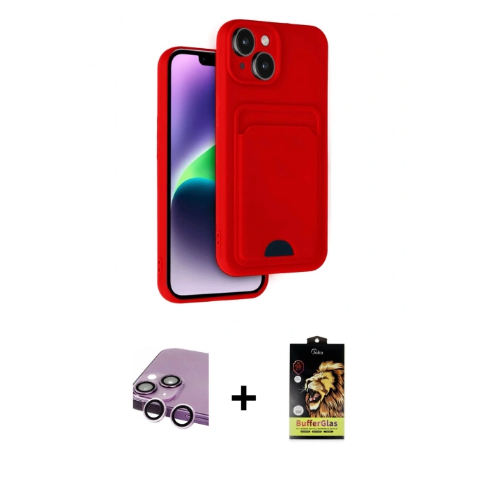 MARSİLYAN™- iPhone 14 Kılıf Vadi Çizgi Prime - Siyah Buffer Cam Ekran Koruyucu + Raze Metal Kamera Lens - MR