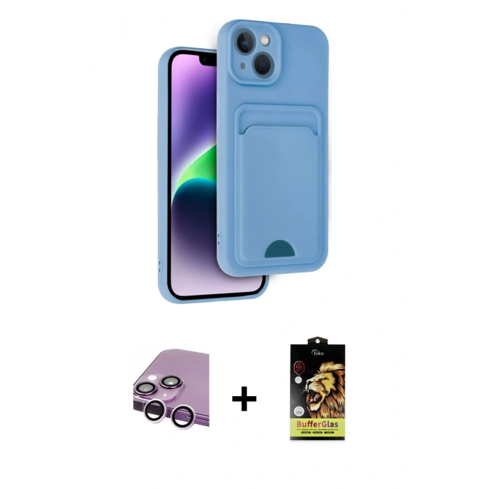 MARSİLYAN™- iPhone 14 Kılıf Vadi Çizgi Prime - Siyah Buffer Cam Ekran Koruyucu + Raze Metal Kamera Lens - MR