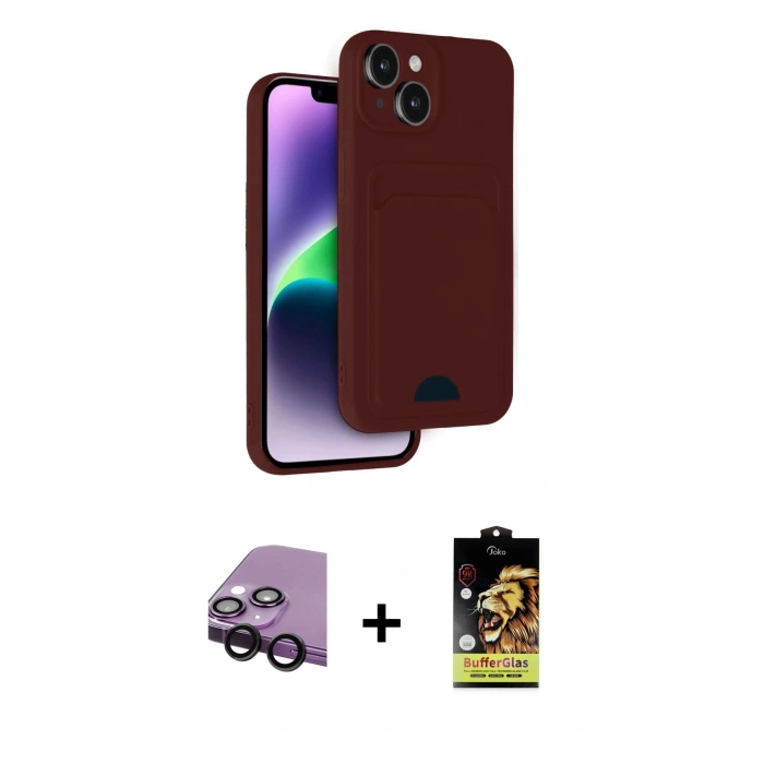 MARSİLYAN™- iPhone 14 Kılıf Vadi Çizgi Prime - Siyah Buffer Cam Ekran Koruyucu + Raze Metal Kamera Lens - SH