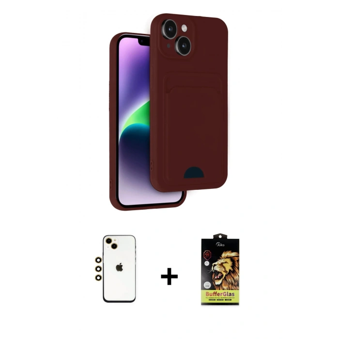 MARSİLYAN™- iPhone 14 Kılıf Vadi Çizgi Prime - Siyah Buffer Cam Ekran Koruyucu + Shine Kamera Lens - GD