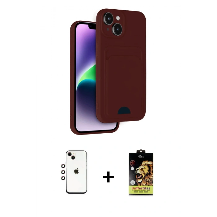 MARSİLYAN™- iPhone 14 Kılıf Vadi Çizgi Prime - Siyah Buffer Cam Ekran Koruyucu + Shine Kamera Lens - GI