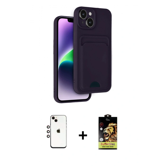 MARSİLYAN™- iPhone 14 Kılıf Vadi Çizgi Prime - Siyah Buffer Cam Ekran Koruyucu + Shine Kamera Lens - GI