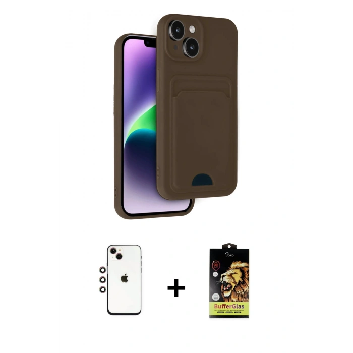 MARSİLYAN™- iPhone 14 Kılıf Vadi Çizgi Prime - Siyah Buffer Cam Ekran Koruyucu + Shine Kamera Lens - GI