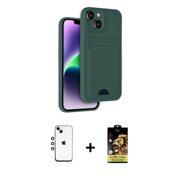 MARSİLYAN™- iPhone 14 Kılıf Vadi Çizgi Prime - Siyah Buffer Cam Ekran Koruyucu + Shine Kamera Lens - GI