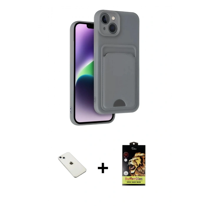 MARSİLYAN™- iPhone 14 Kılıf Vadi Çizgi Prime - Siyah Buffer Cam Ekran Koruyucu + Sierra Blue Diamond Kamera Lens