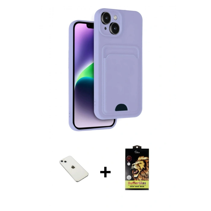 MARSİLYAN™- iPhone 14 Kılıf Vadi Çizgi Prime - Siyah Buffer Cam Ekran Koruyucu + Sierra Blue Diamond Kamera Lens