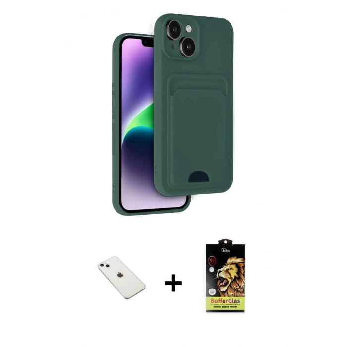 MARSİLYAN™- iPhone 14 Kılıf Vadi Çizgi Prime - Siyah Buffer Cam Ekran Koruyucu + Sierra Blue Diamond Kamera Lens