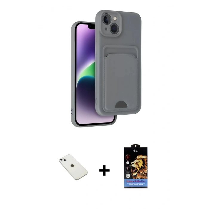 MARSİLYAN™- iPhone 14 Kılıf Vadi Çizgi Prime - Siyah Buffer Hayalet Cam Ekran Koruyucu + Diamond Kamera Lens - SABE
