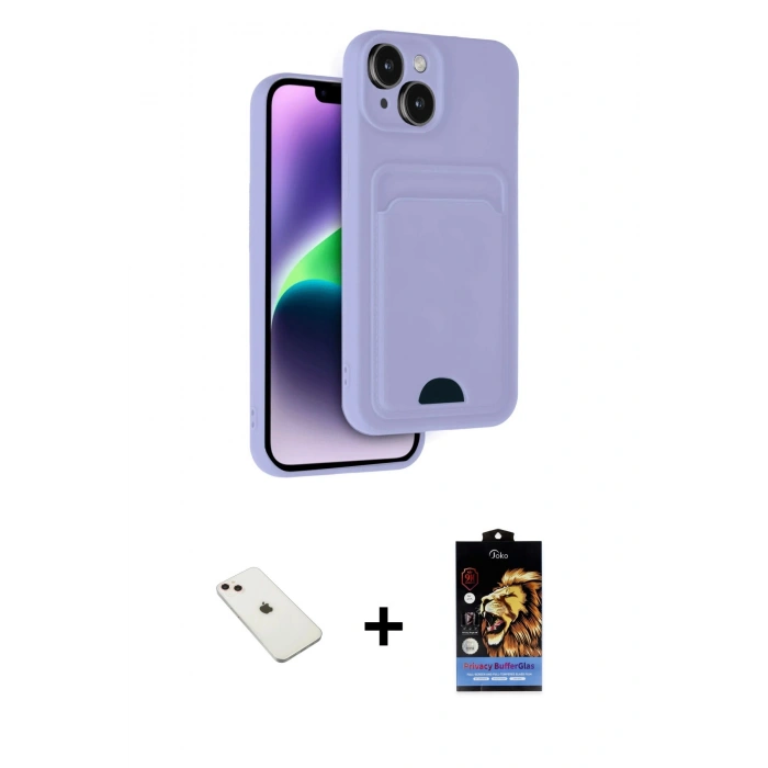 MARSİLYAN™- iPhone 14 Kılıf Vadi Çizgi Prime - Siyah Buffer Hayalet Cam Ekran Koruyucu + Diamond Kamera Lens - PE