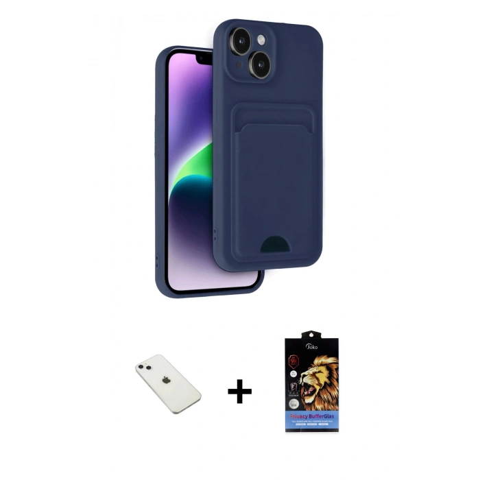 MARSİLYAN™- iPhone 14 Kılıf Vadi Çizgi Prime - Siyah Buffer Hayalet Cam Ekran Koruyucu + Diamond Kamera Lens - SABE