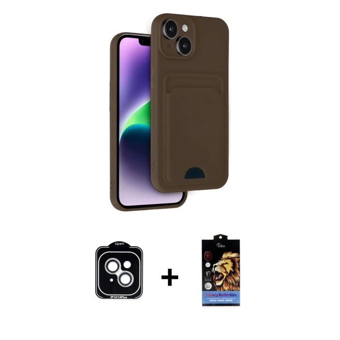 MARSİLYAN™- iPhone 14 Kılıf Vadi Çizgi Prime - Siyah Buffer Hayalet Cam Ekran Koruyucu + PVD Metal Kamera Lens - GS