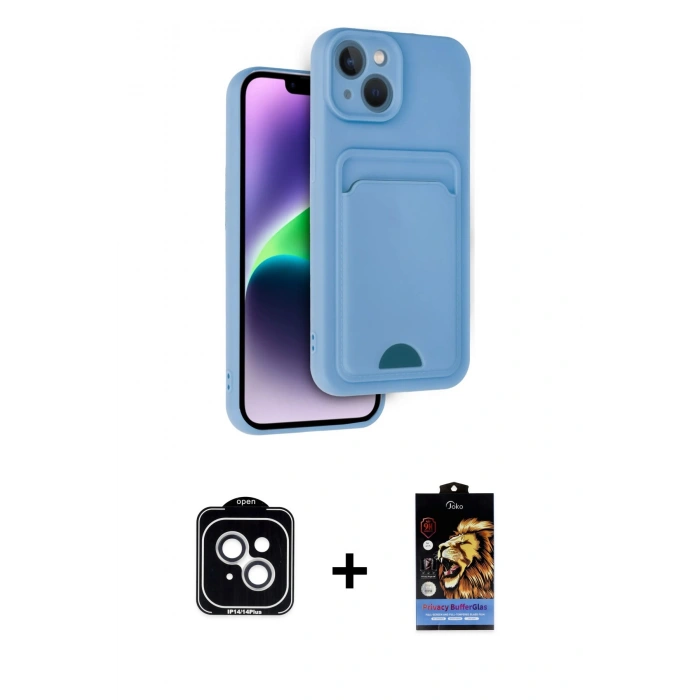 MARSİLYAN™- iPhone 14 Kılıf Vadi Çizgi Prime - Siyah Buffer Hayalet Cam Ekran Koruyucu + PVD Metal Kamera Lens - GS
