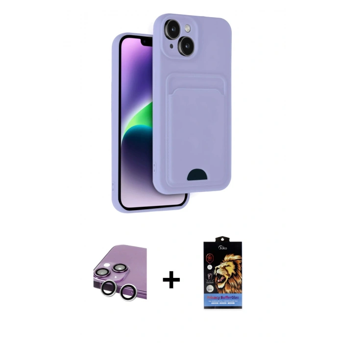 MARSİLYAN™- iPhone 14 Kılıf Vadi Çizgi Prime - Siyah Buffer Hayalet Cam Ekran Koruyucu + Raze Metal Kamera Lens - GS