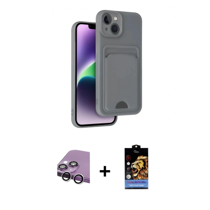 MARSİLYAN™- iPhone 14 Kılıf Vadi Çizgi Prime - Siyah Buffer Hayalet Cam Ekran Koruyucu + Raze Metal Kamera Lens - GS