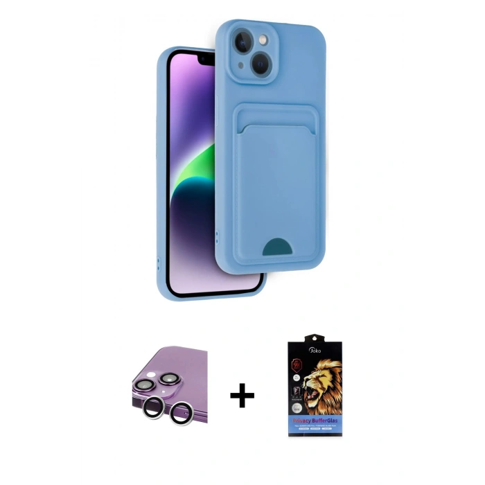 MARSİLYAN™- iPhone 14 Kılıf Vadi Çizgi Prime - Siyah Buffer Hayalet Cam Ekran Koruyucu + Raze Metal Kamera Lens - GS