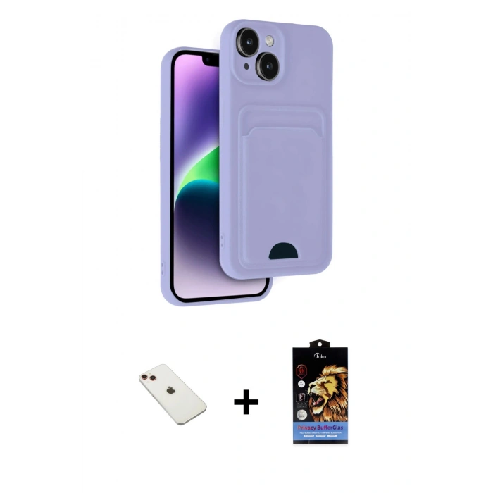 MARSİLYAN™- iPhone 14 Kılıf Vadi Çizgi Prime - Siyah Buffer Hayalet Cam Ekran Koruyucu + Diamond Kamera Lens - KI