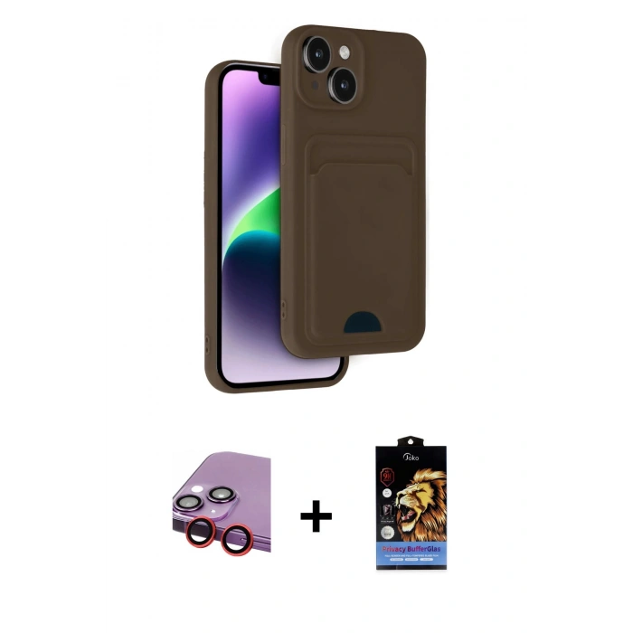 MARSİLYAN™- iPhone 14 Kılıf Vadi Çizgi Prime - Siyah Buffer Hayalet Cam Ekran Koruyucu + Kırmızı Raze Metal Kamera Lens