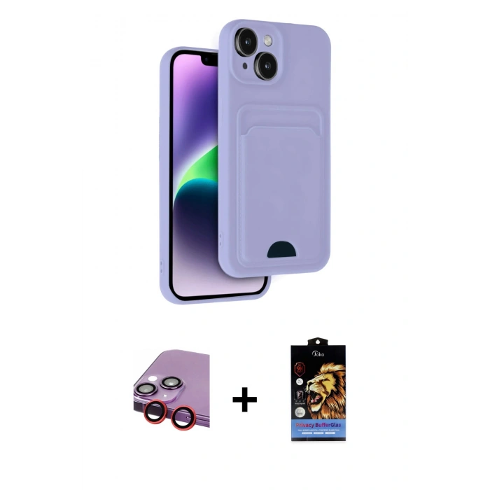MARSİLYAN™- iPhone 14 Kılıf Vadi Çizgi Prime - Siyah Buffer Hayalet Cam Ekran Koruyucu + Kırmızı Raze Metal Kamera Lens