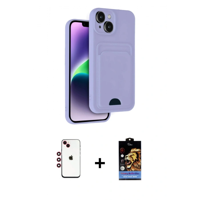 MARSİLYAN™- iPhone 14 Kılıf Vadi Çizgi Prime - Siyah Buffer Hayalet Cam Ekran Koruyucu + Kırmızı Shine Kamera Lens