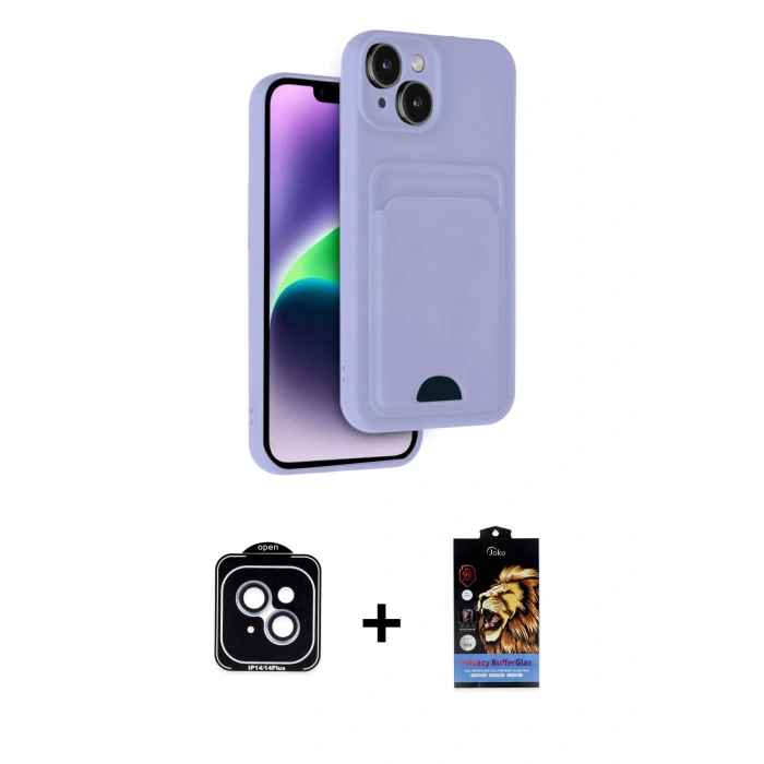 MARSİLYAN™- iPhone 14 Kılıf Vadi Çizgi Prime - Siyah Buffer Hayalet Cam Ekran Koruyucu + PVD Metal Kamera Lens - MI