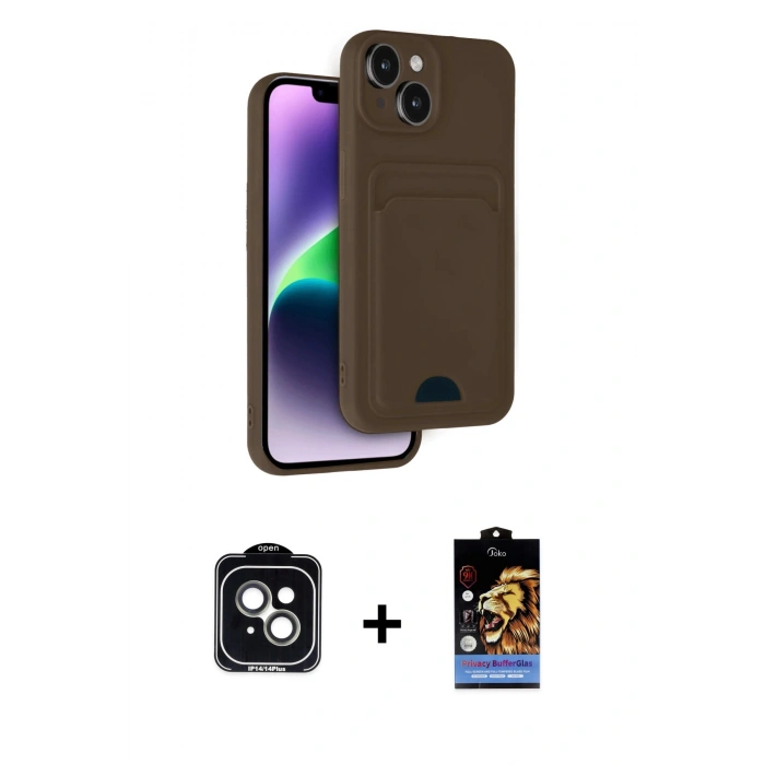 MARSİLYAN™- iPhone 14 Kılıf Vadi Çizgi Prime - Siyah Buffer Hayalet Cam Ekran Koruyucu + PVD Metal Kamera Lens - YL