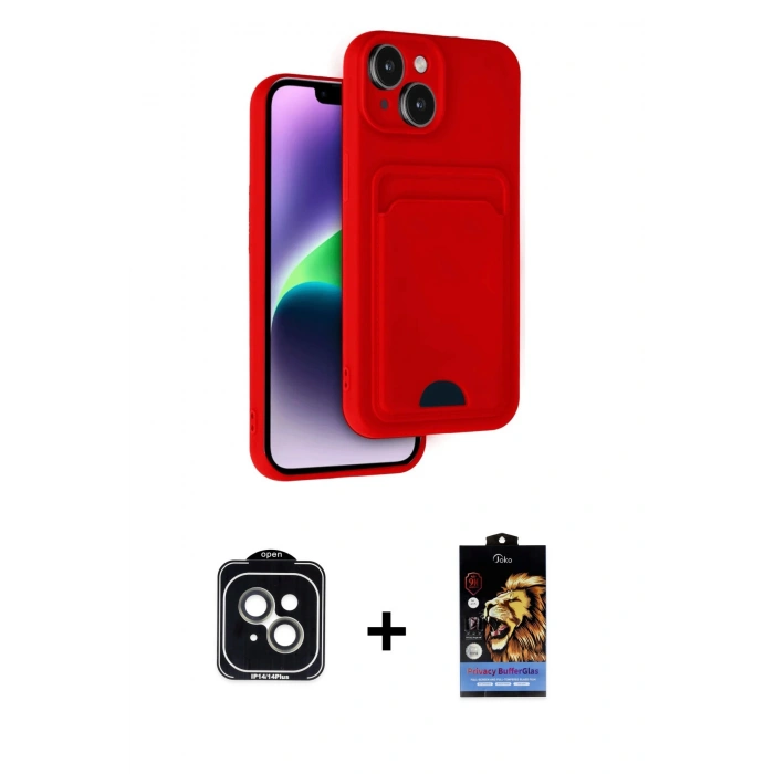 MARSİLYAN™- iPhone 14 Kılıf Vadi Çizgi Prime - Siyah Buffer Hayalet Cam Ekran Koruyucu + PVD Metal Kamera Lens - YL