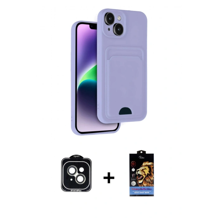 MARSİLYAN™- iPhone 14 Kılıf Vadi Çizgi Prime - Siyah Buffer Hayalet Cam Ekran Koruyucu + PVD Metal Kamera Lens - YL