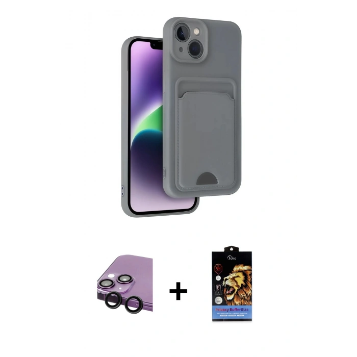 MARSİLYAN™- iPhone 14 Kılıf Vadi Çizgi Prime - Siyah Buffer Hayalet Cam Ekran Koruyucu + Raze Metal Kamera Lens - SH
