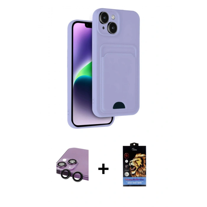 MARSİLYAN™- iPhone 14 Kılıf Vadi Çizgi Prime - Siyah Buffer Hayalet Cam Ekran Koruyucu + Raze Metal Kamera Lens - SH
