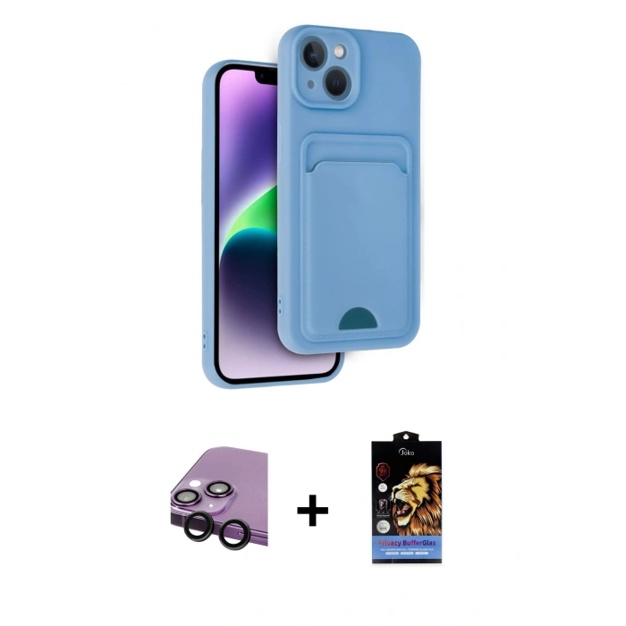 MARSİLYAN™- iPhone 14 Kılıf Vadi Çizgi Prime - Siyah Buffer Hayalet Cam Ekran Koruyucu + Raze Metal Kamera Lens - SH