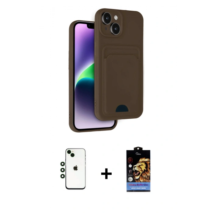 MARSİLYAN™- iPhone 14 Kılıf Vadi Çizgi Prime - Siyah Buffer Hayalet Cam Ekran Koruyucu + Shine Kamera Lens - YL