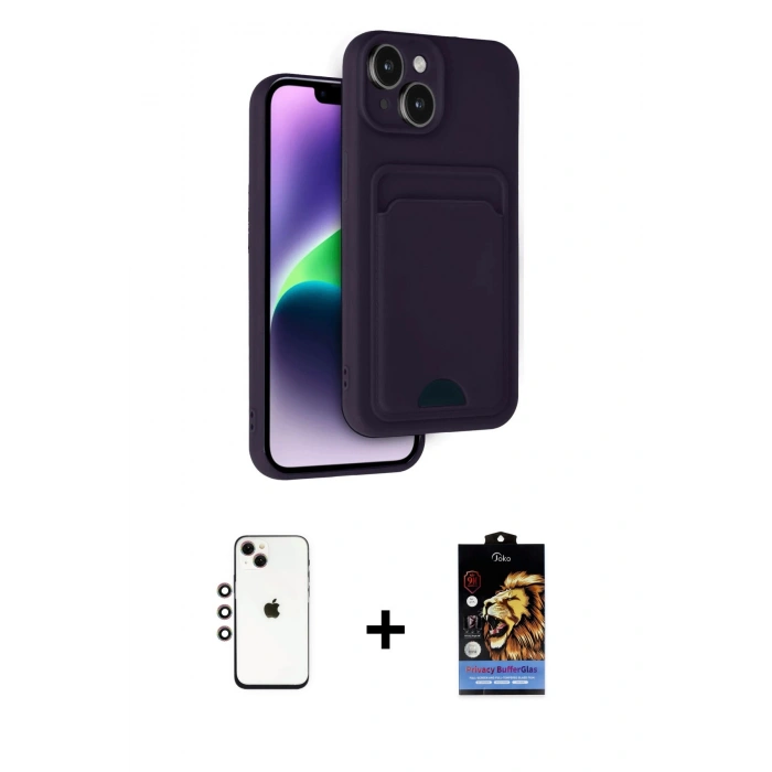 MARSİLYAN™- iPhone 14 Kılıf Vadi Çizgi Prime - Siyah Buffer Hayalet Cam Ekran Koruyucu + Shine Kamera Lens - GI
