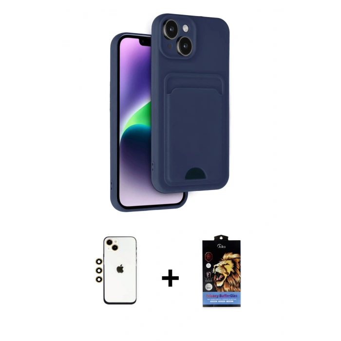 MARSİLYAN™- iPhone 14 Kılıf Vadi Çizgi Prime - Siyah Buffer Hayalet Cam Ekran Koruyucu + Shine Kamera Lens - GD
