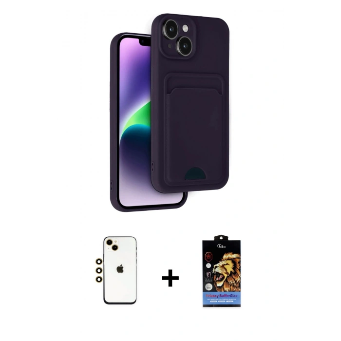MARSİLYAN™- iPhone 14 Kılıf Vadi Çizgi Prime - Siyah Buffer Hayalet Cam Ekran Koruyucu + Shine Kamera Lens - GD
