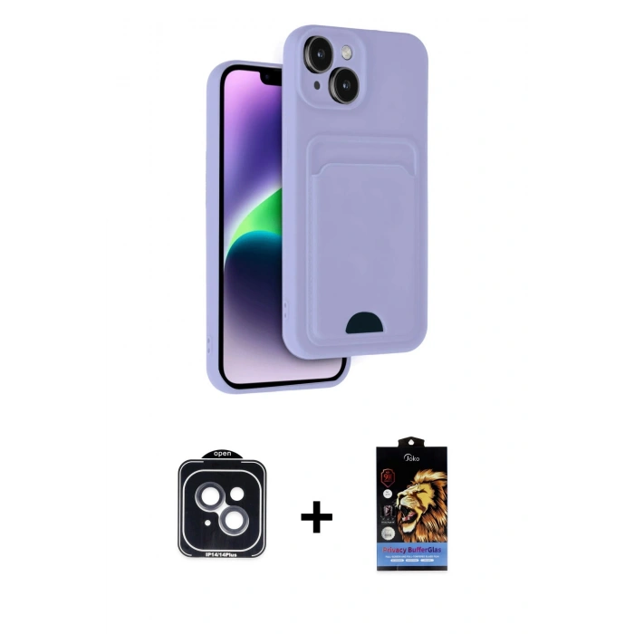 MARSİLYAN™- iPhone 14 Kılıf Vadi Çizgi Prime - Siyah Buffer Hayalet Cam Ekran Koruyucu + PVD Metal Kamera Lens - SH
