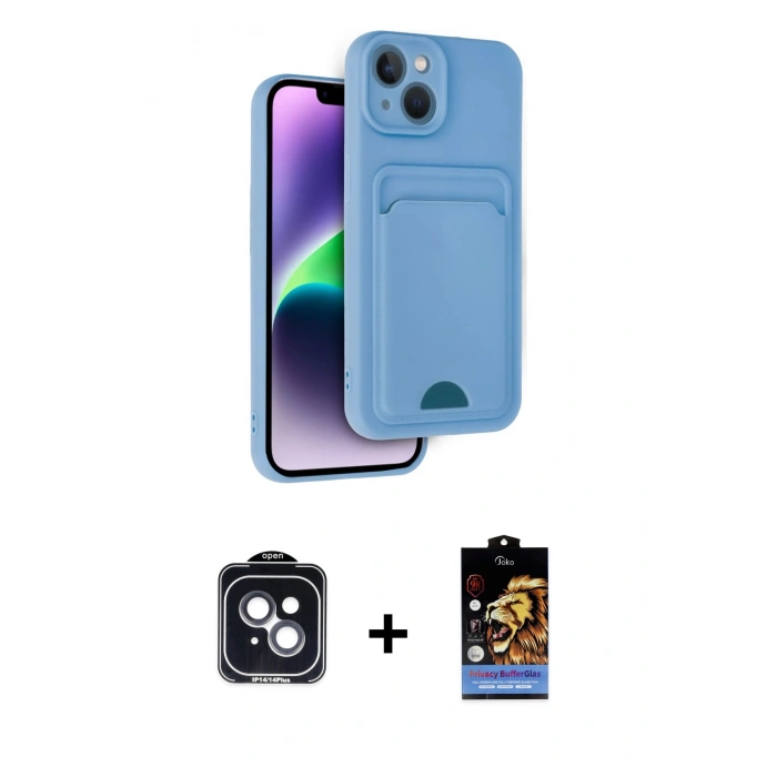 MARSİLYAN™- iPhone 14 Kılıf Vadi Çizgi Prime - Siyah Buffer Hayalet Cam Ekran Koruyucu + PVD Metal Kamera Lens - SH