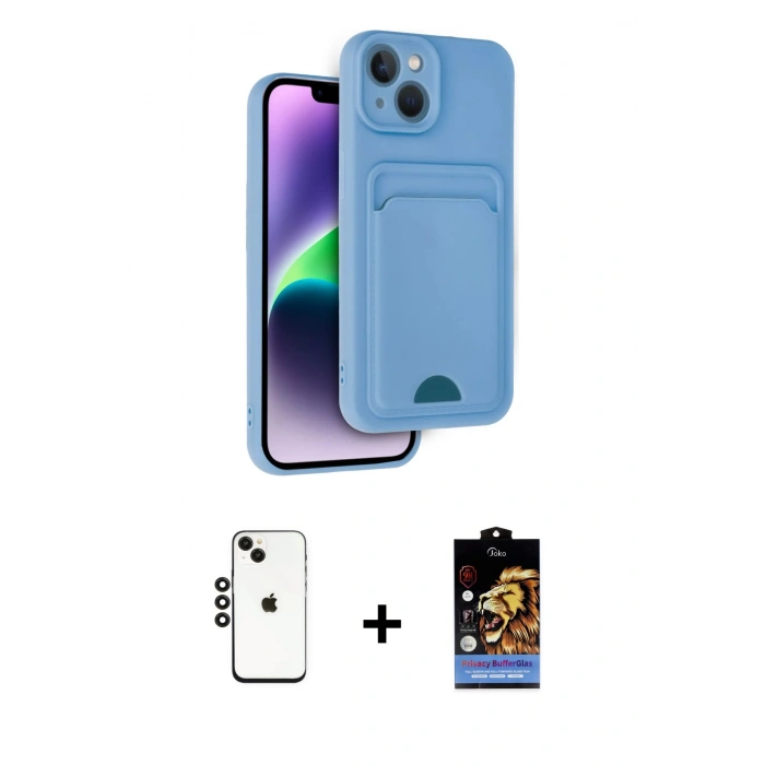 MARSİLYAN™- iPhone 14 Kılıf Vadi Çizgi Prime - Siyah Buffer Hayalet Cam Ekran Koruyucu + Shine Kamera Lens - SH