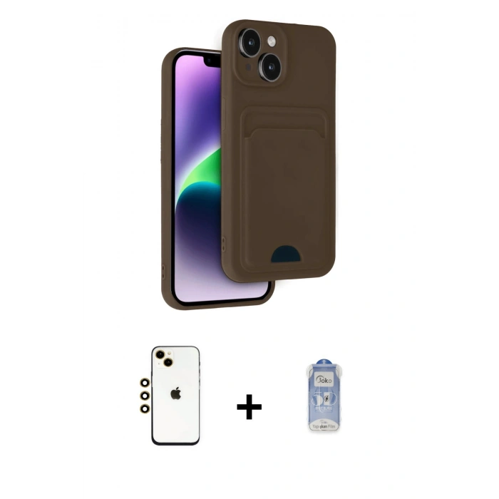 MARSİLYAN™- iPhone 14 Kılıf Vadi Çizgi Prime - Siyah Joko Magic 5D Cam + Gold Shine Kamera Lens