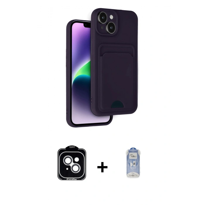 MARSİLYAN™- iPhone 14 Kılıf Vadi Çizgi Prime - Siyah Joko Magic 5D Cam + PVD Metal Kamera Lens - GS