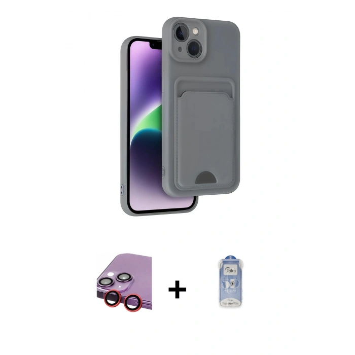 MARSİLYAN™- iPhone 14 Kılıf Vadi Çizgi Prime - Siyah Joko Magic 5D Cam + Raze Metal Kamera Lens - KI