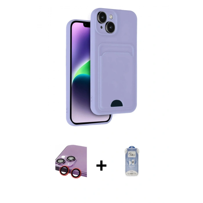 MARSİLYAN™- iPhone 14 Kılıf Vadi Çizgi Prime - Siyah Joko Magic 5D Cam + Raze Metal Kamera Lens - KI