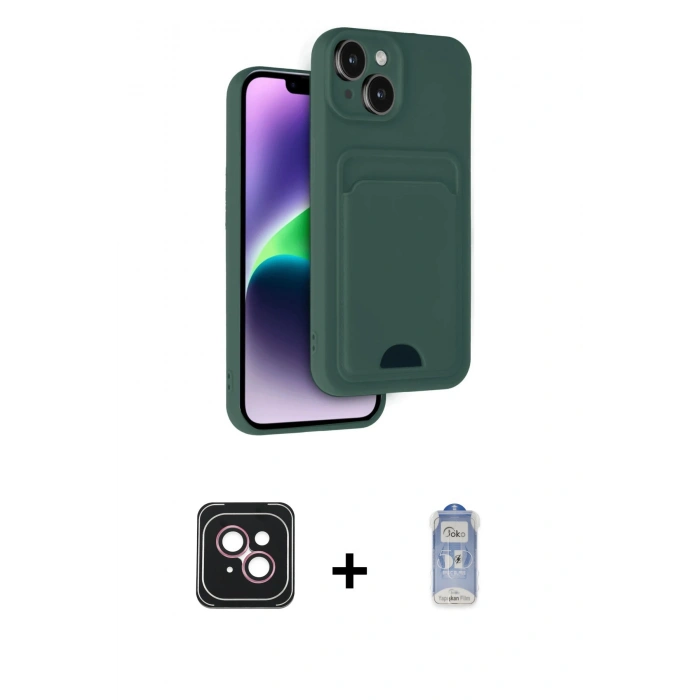 MARSİLYAN™- iPhone 14 Kılıf Vadi Çizgi Prime - Siyah Joko Magic 5D Cam + Pembe PVD Metal Kamera Lens